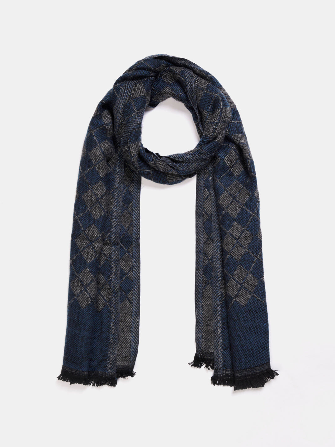 Soft Woollen Muffler for Women | Blue Grey Check Scarf