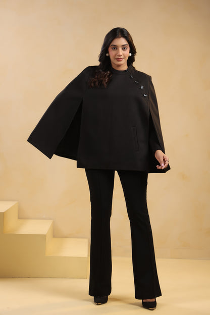 Women's Tweed Luxury Cape Jacket Shrug | Black