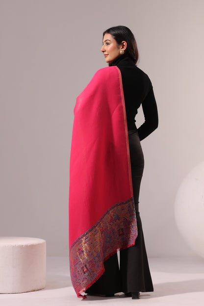 Women’s Premium Kani Woven Shawl with Zari Sheen | Pink Orange