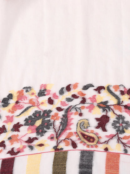 Ultra Soft Fine-Wool Kani Woven Stole for Men | Off White - view 4