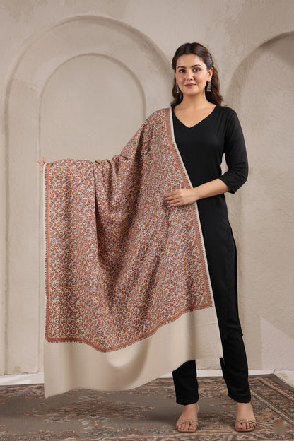 Kashmiri Sozni Jaal Embroidery Shawl | Beige