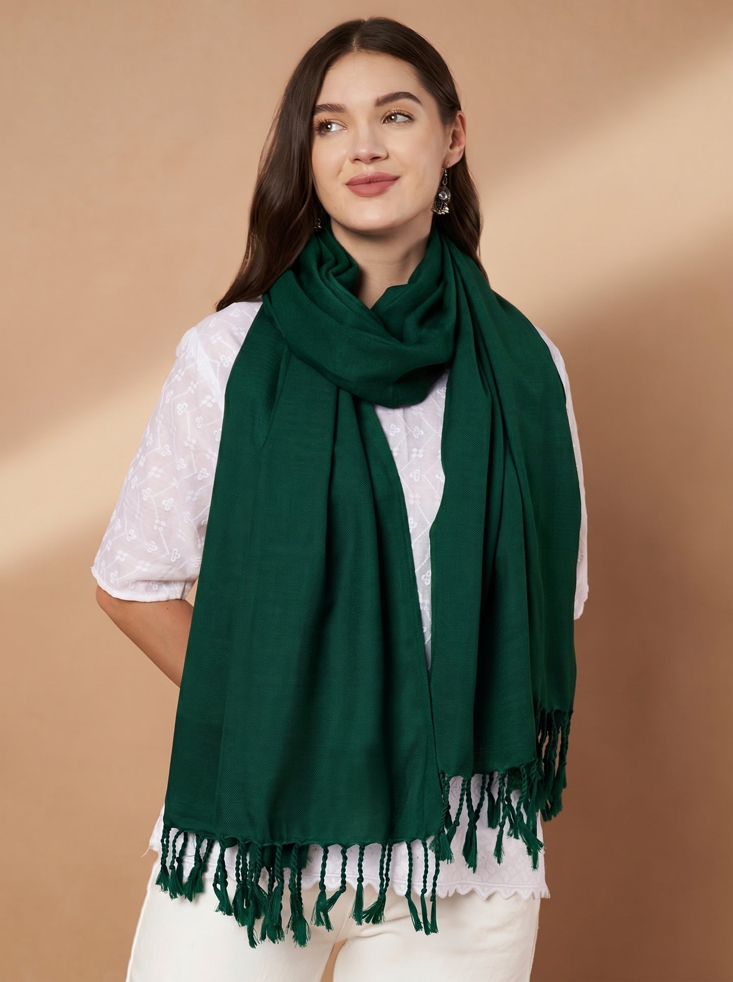 Plain Bottle Green Woolen Stole for Women | Bottle Green - view 3