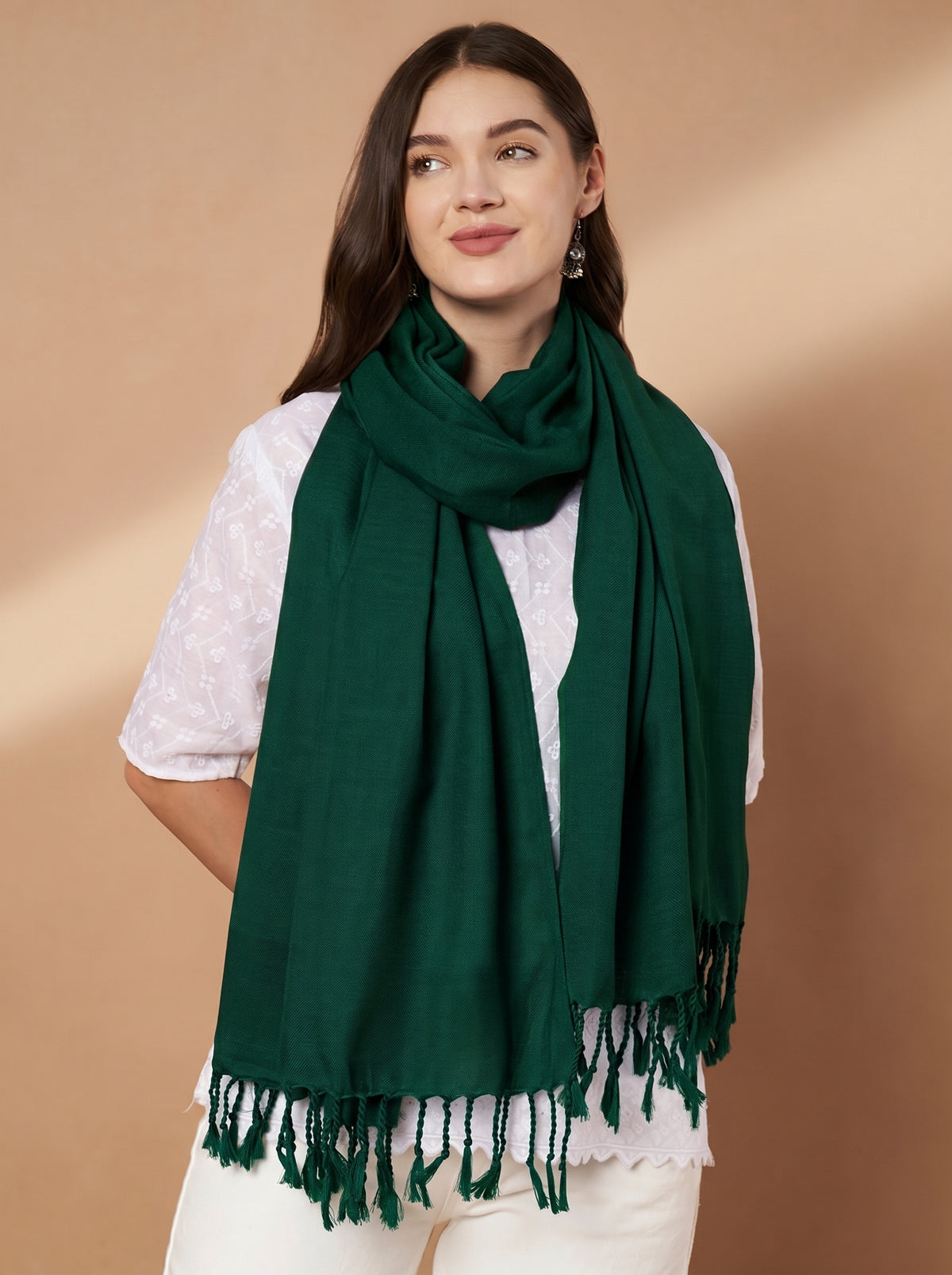 Plain Bottle Green Woolen Stole for Women | Bottle Green - view 3