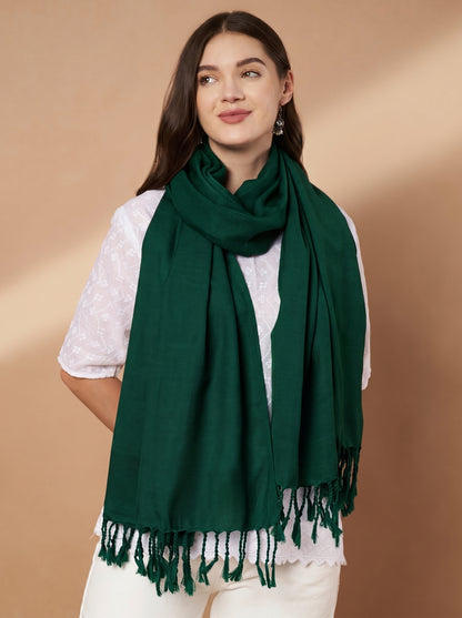 Plain Bottle Green Woolen Stole for Women | Bottle Green - view 3
