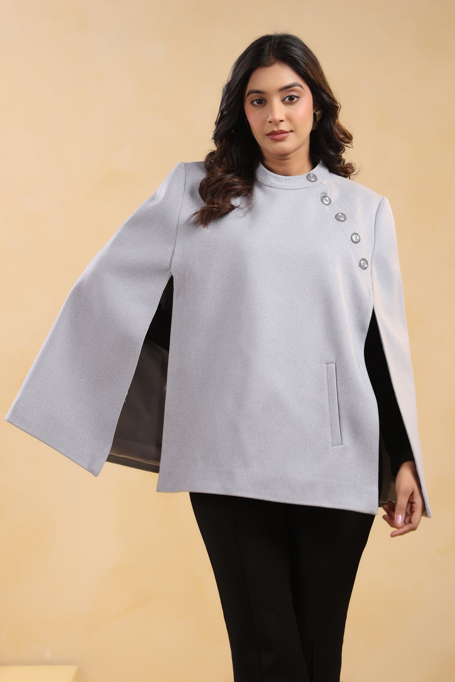 Women's Tweed Luxury Cape Jacket Shrug | Blue