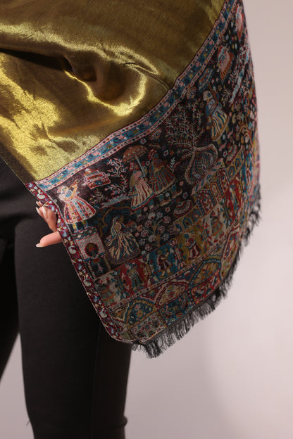 Women’s Premium Kani Woven Shawl with Zari Sheen | Gold Black - view 3
