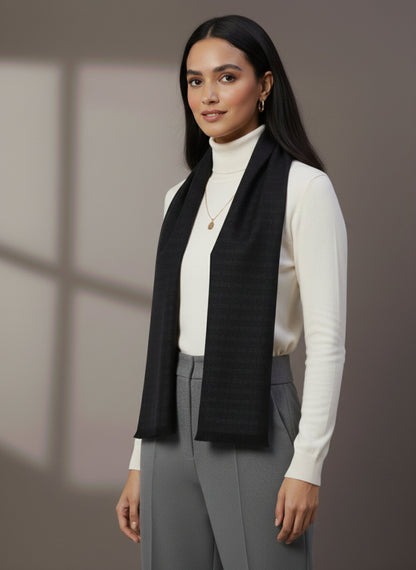 Soft Woollen Muffler for Women | Grey Black Scarf