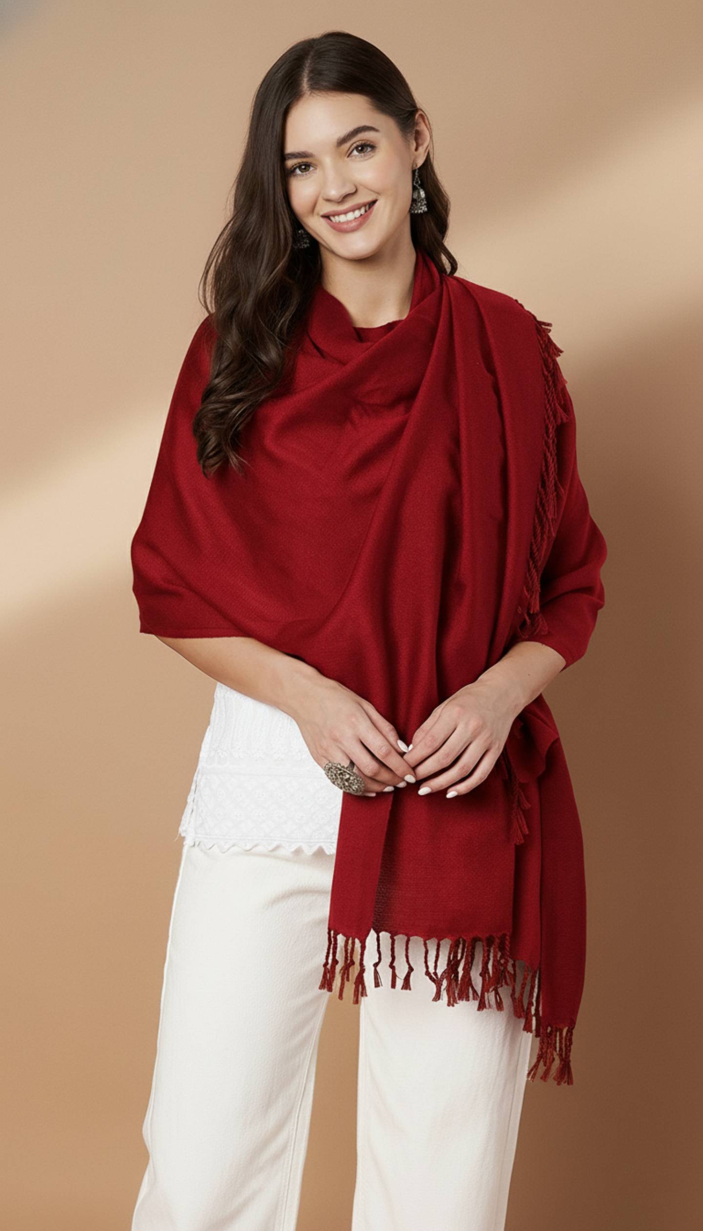 Women's Solid Color Winter Stole | Red