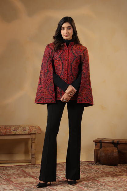 Women's Royal Designer Paisley Weave Cape Jacket | Red