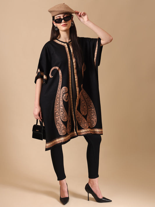 Paisley Embroidery Black and Brown Pheran Shrug