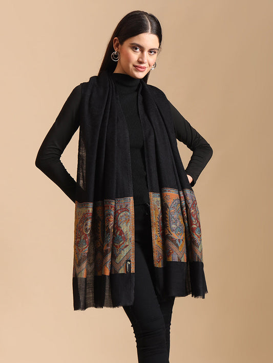 Women Pure Wool Kani Weave Soft Touch Stole | Black