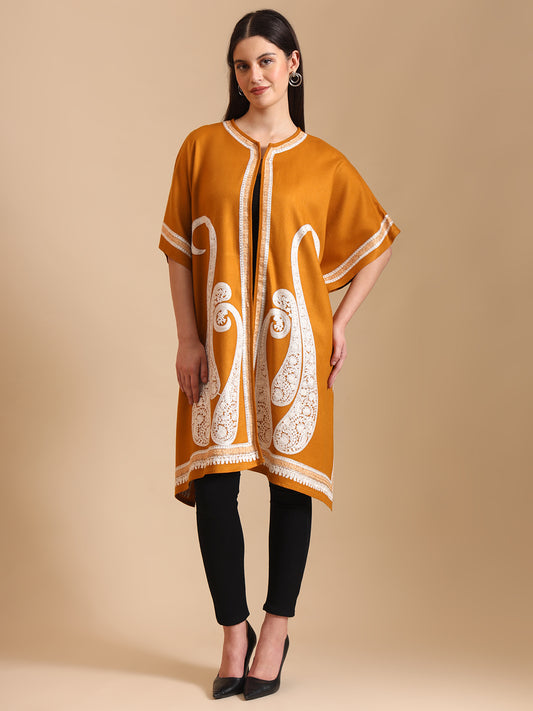 Paisley Embroidery Mustard Pheran Shrug