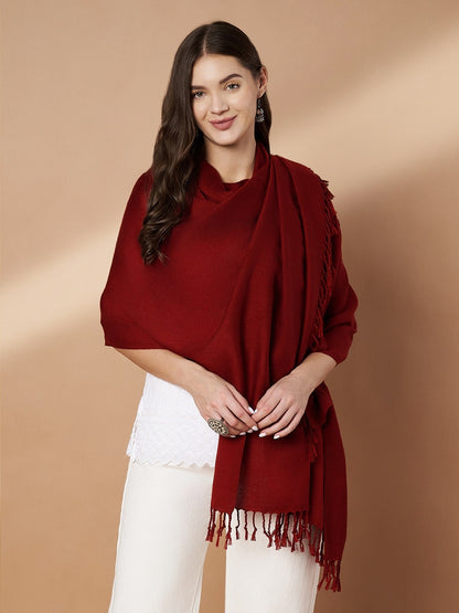 Plain Maroon Woolen Stole for Women | Maroon
