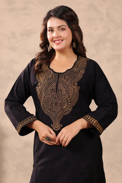 Heavy Zari Embroidery Kashmiri Pheran | Black - view 5