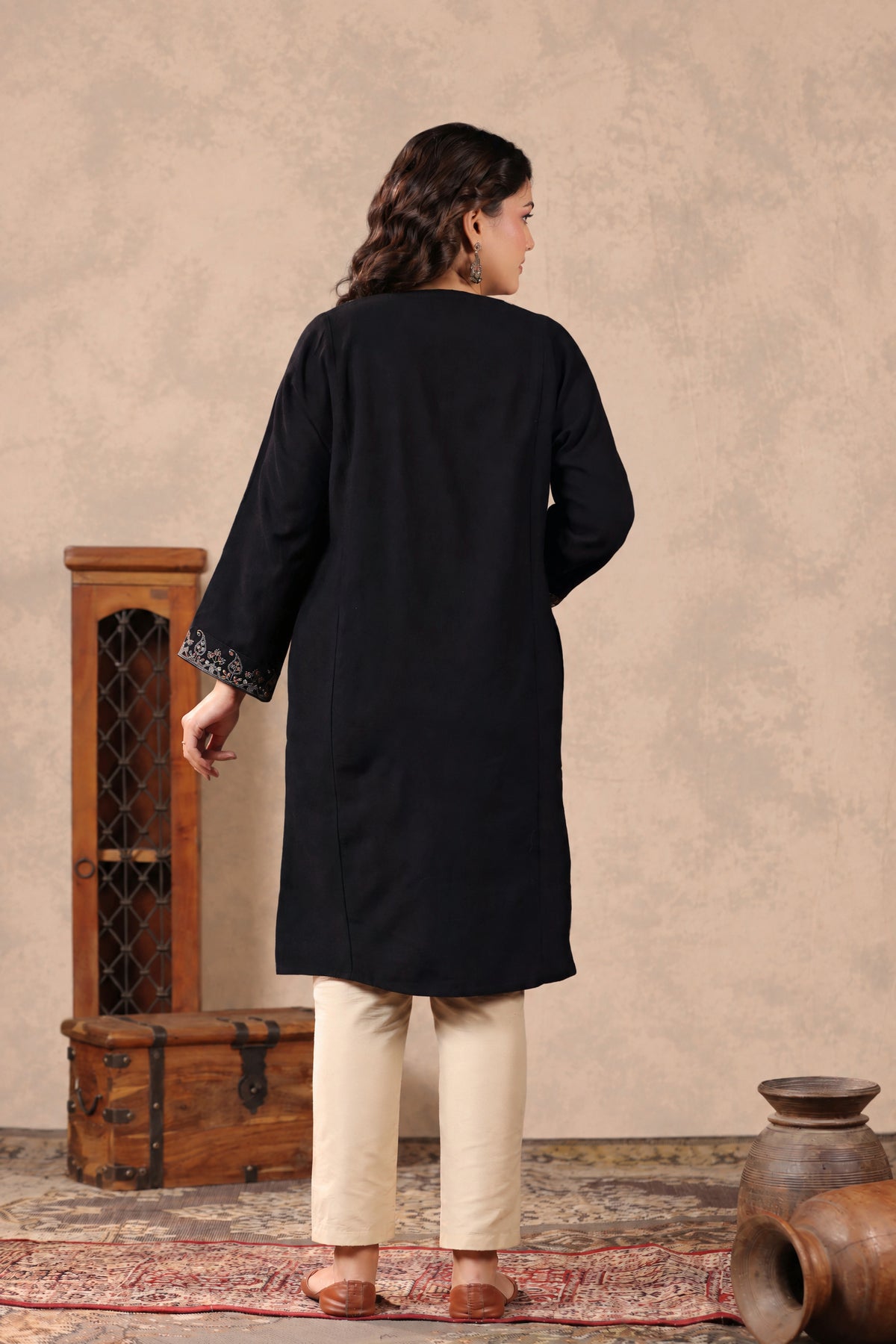 Zari & Multicolor Embroidery Kashmiri Pheran | Black - view 2