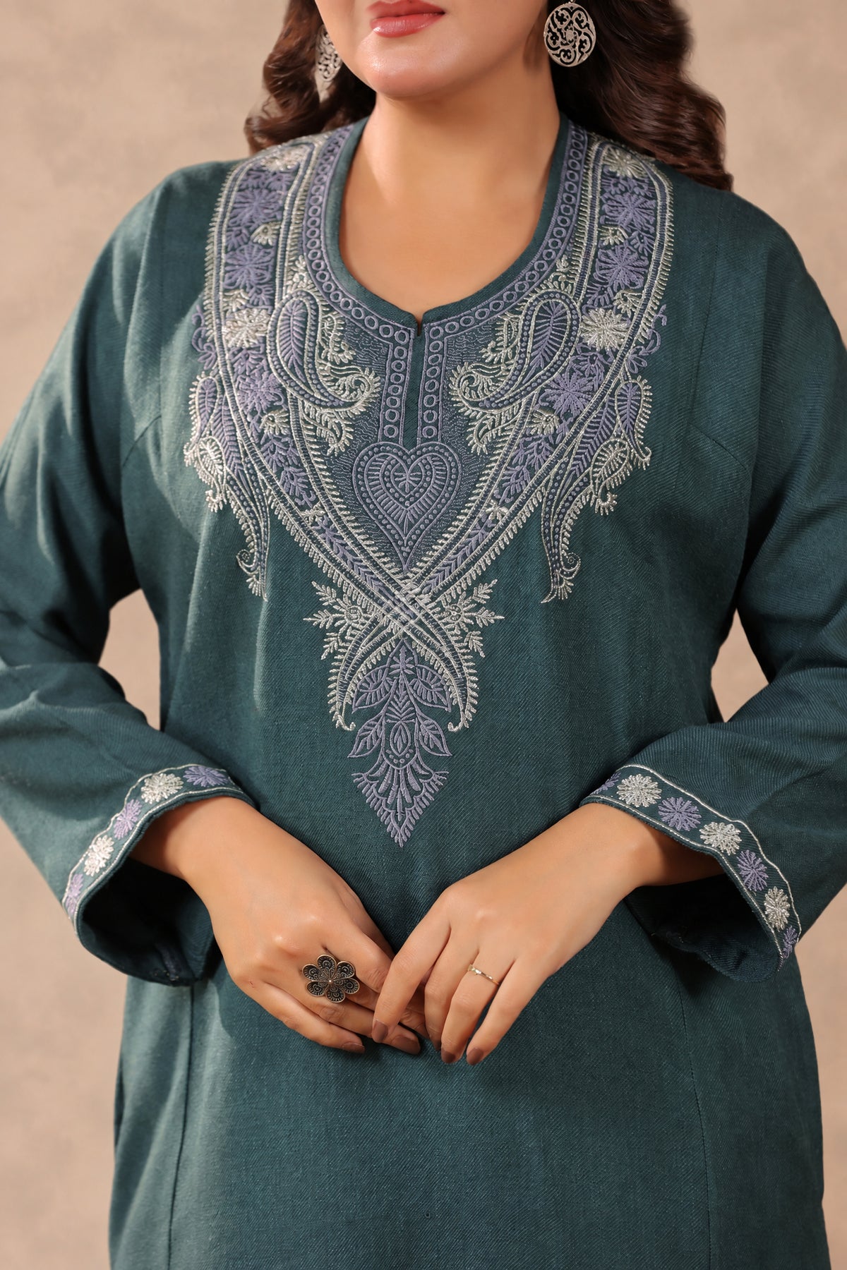 Floral Zari Embroidery Kashmiri Pheran | Grey - view 7