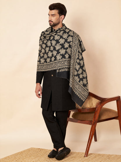 Kani Chinar Zari Woven Stole for Men Black - image 2