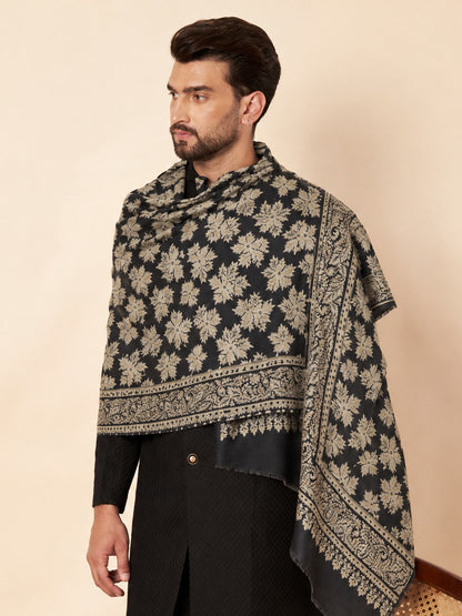 Kani Chinar Zari Woven Stole for Men Black - image 4