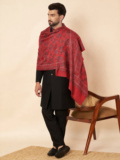 Kani Chinar Zari Woven Stole for Men Red - image 2