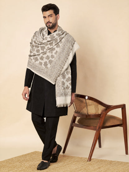 Kani Chinar Zari Woven Stole for Men White - image 3