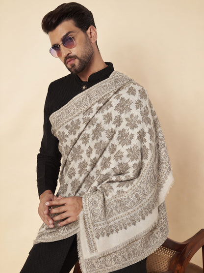 Kani Chinar Zari Woven Stole for Men White - image 5