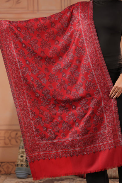 Kani Chinar Zari Woven Stole for Women | Red - image 2