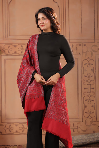 Kani Chinar Zari Woven Stole for Women | Red - image 5
