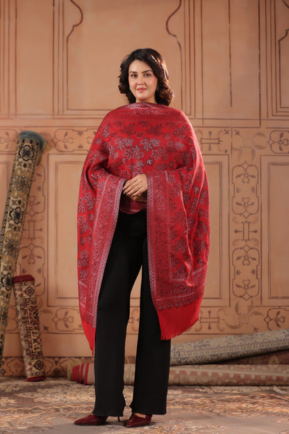 Kani Chinar Zari Woven Stole for Women | Red - image 6