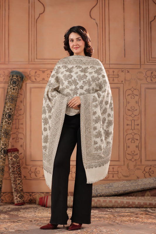 Kani Chinar Zari Woven Stole for Women White - image 1
