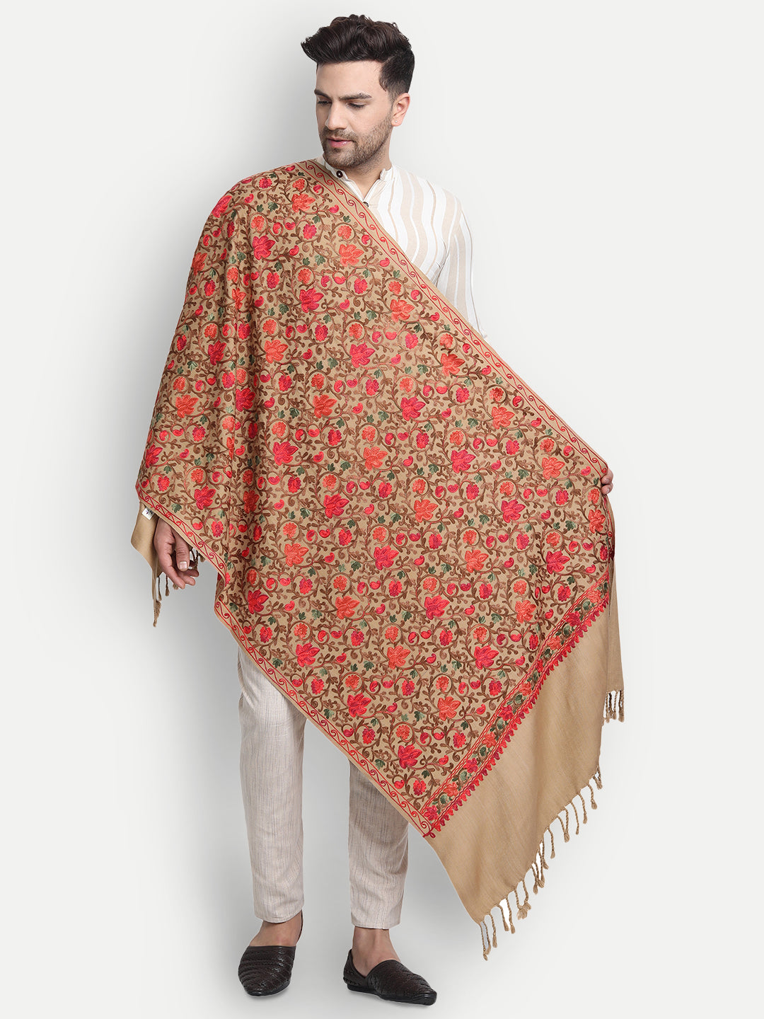 Punjabi Stole with Kashmiri Aari Jaal Embroidery | Brown