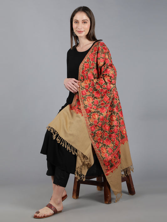 Kashmiri Aari Embroidery Woollen Stole | Brown