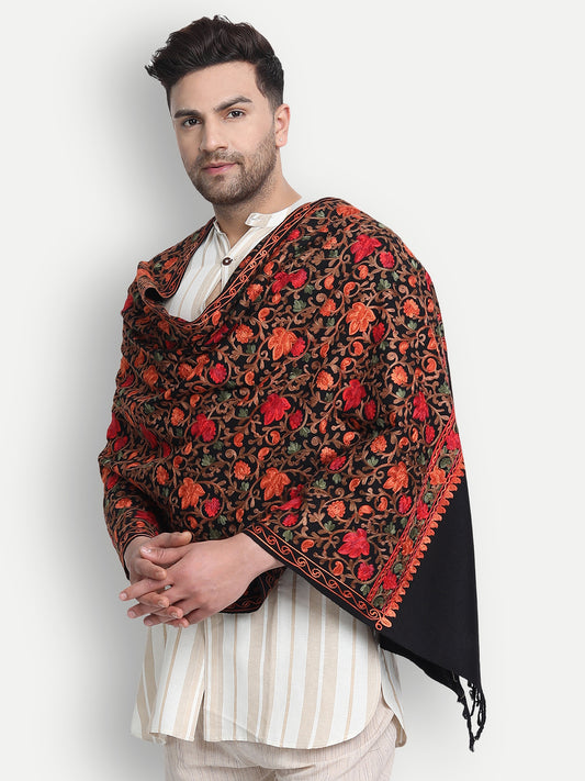 Punjabi Stole with Kashmiri Aari Jaal Embroidery | Black