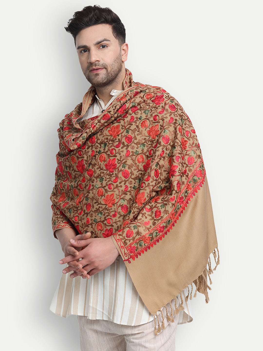 Punjabi Stole with Kashmiri Aari Jaal Embroidery | Brown