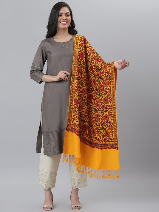 Kashmiri Aari Embroidery Woollen Stole | Yellow