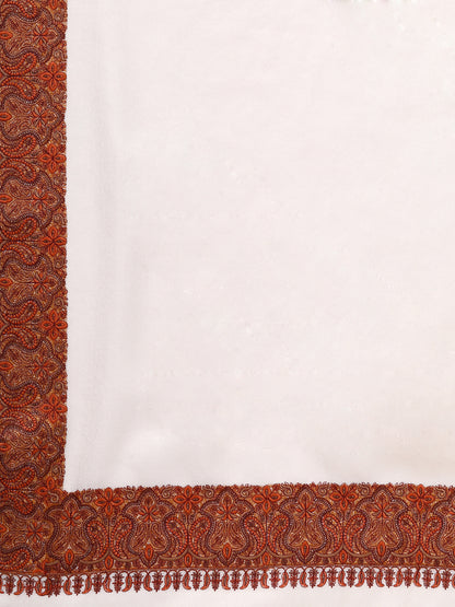 Fine Embroidery Paper Mache Daur Kashmiri Wool Shawl | Creame - Zamour