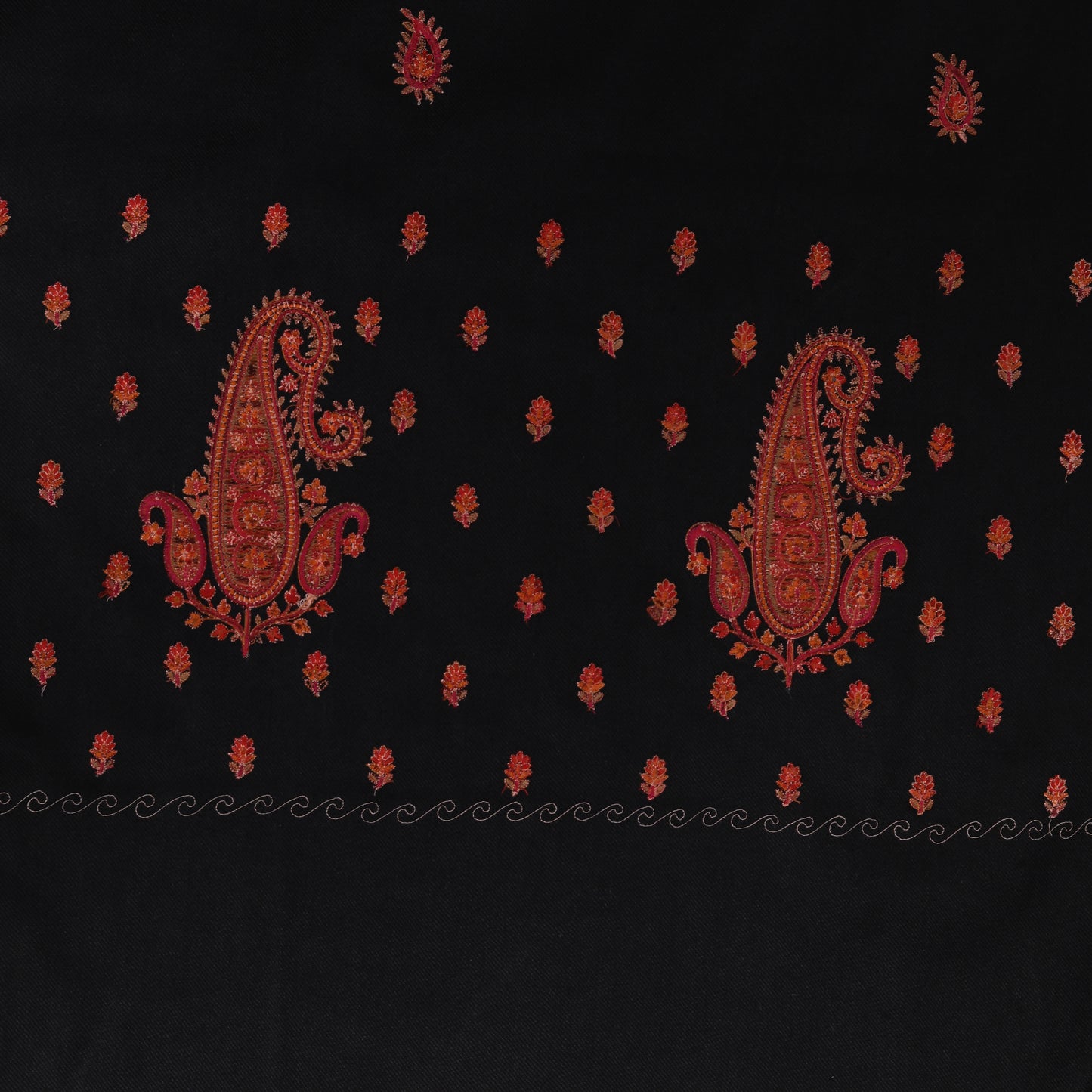 Fine Embroidery Paper Mache Kashmiri Wool Shawl | Black - Zamour