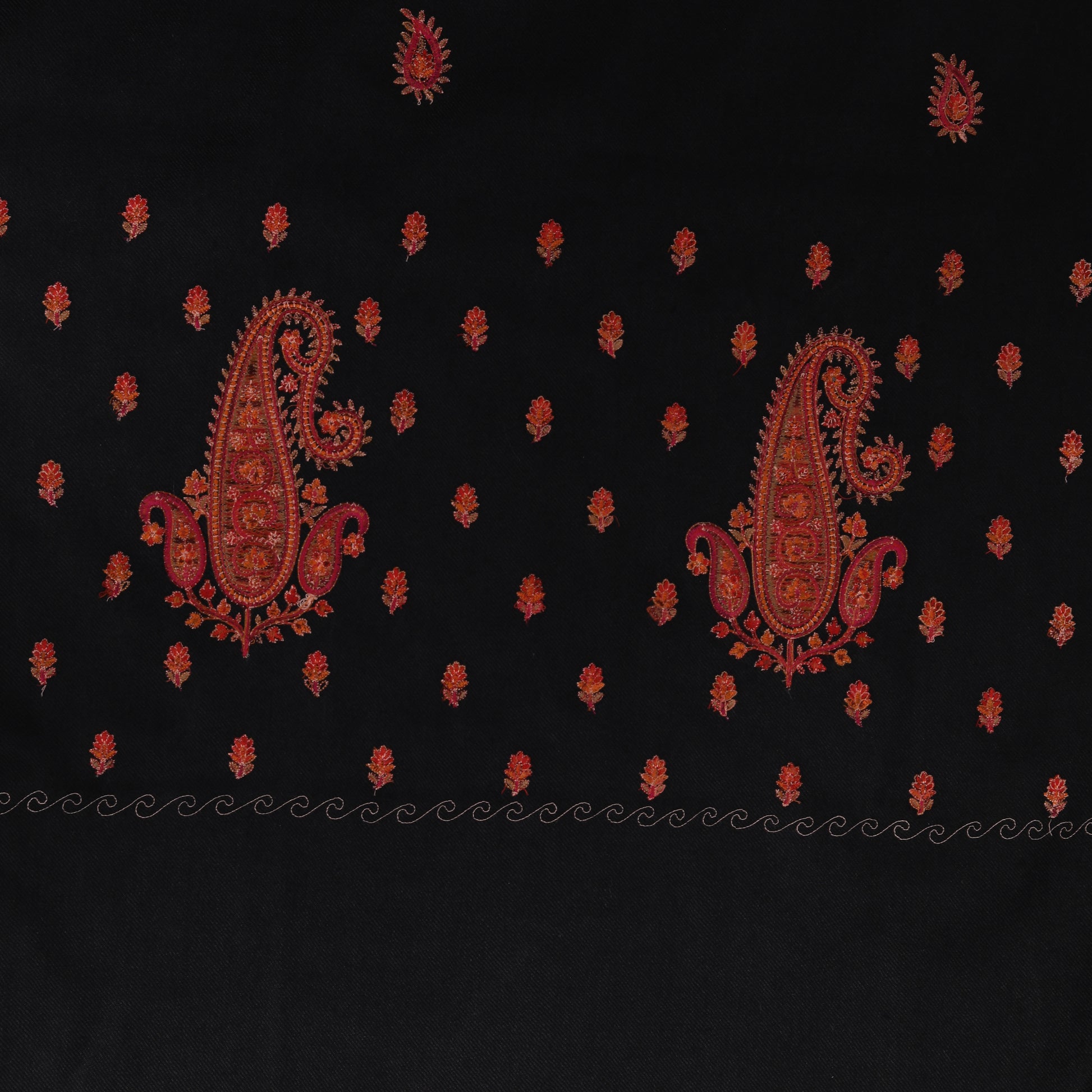 Fine Embroidery Paper Mache Kashmiri Wool Shawl | Black - Zamour