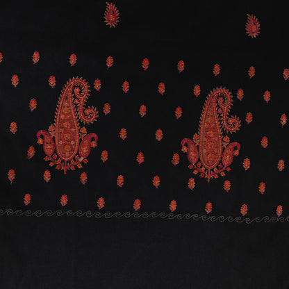 Fine Embroidery Paper Mache Kashmiri Wool Shawl | Black - Zamour