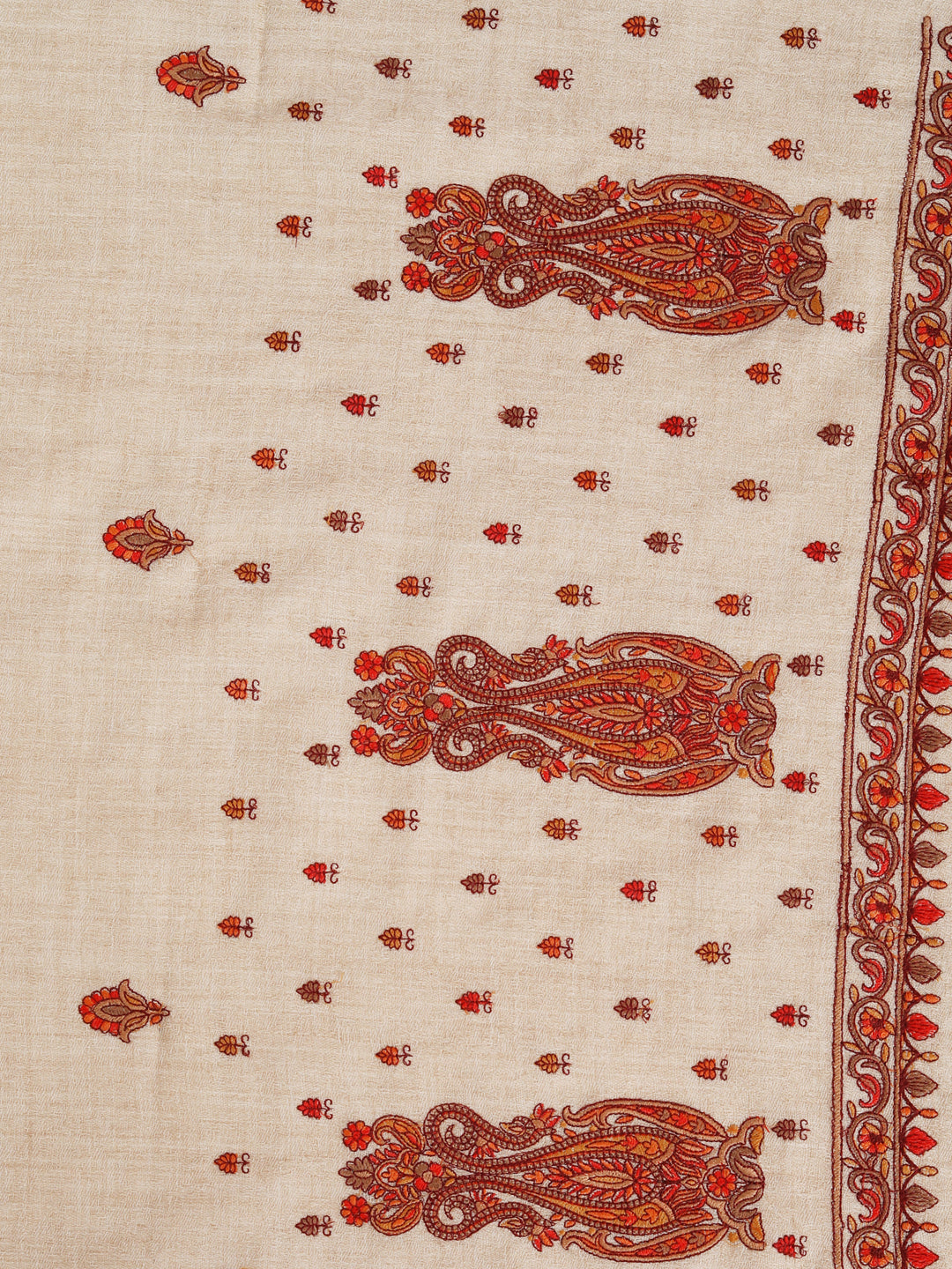 Fine Embroidery Paper Mache Kashmiri Wool Stole | Beige - Zamour