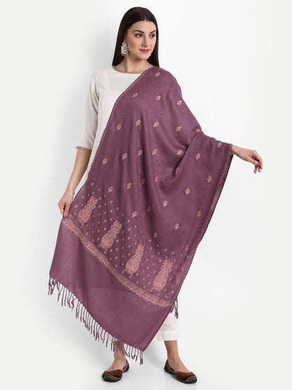 Fine Embroidery Paper Mache Kashmiri Wool Stole | Mauve - Zamour