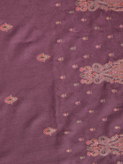 Fine Embroidery Paper Mache Kashmiri Wool Stole | Mauve - Zamour