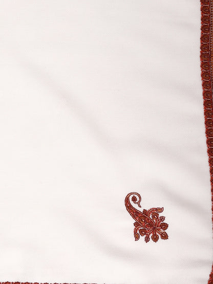 Fine Sozni Embroidery Daur Kashmiri Wool Shawl | Creame - Zamour