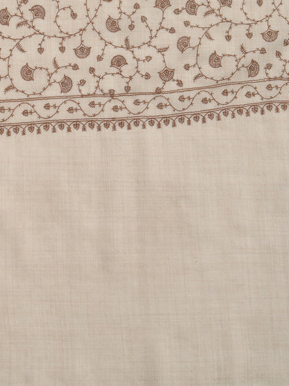 Fine Sozni Jaal Embroidery Kashmiri Wool Shawl | Beige - Zamour