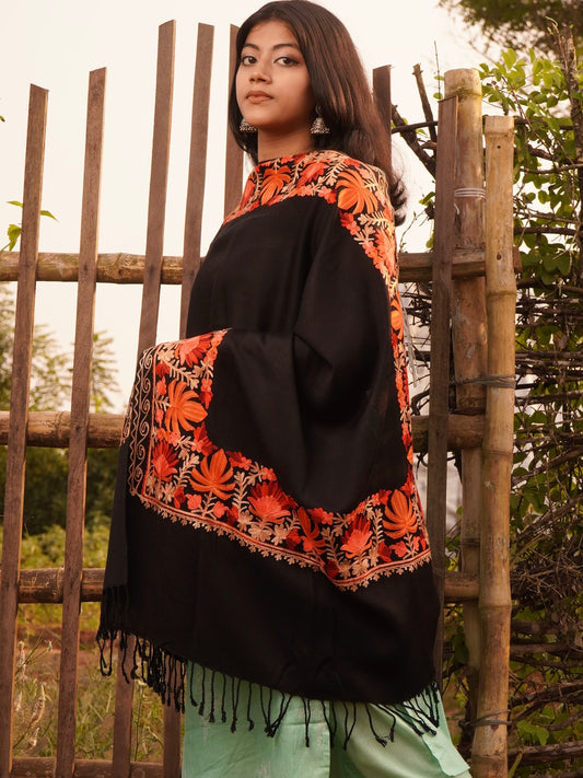 Kashmiri Aari Embroidery Woollen Stole | Black
