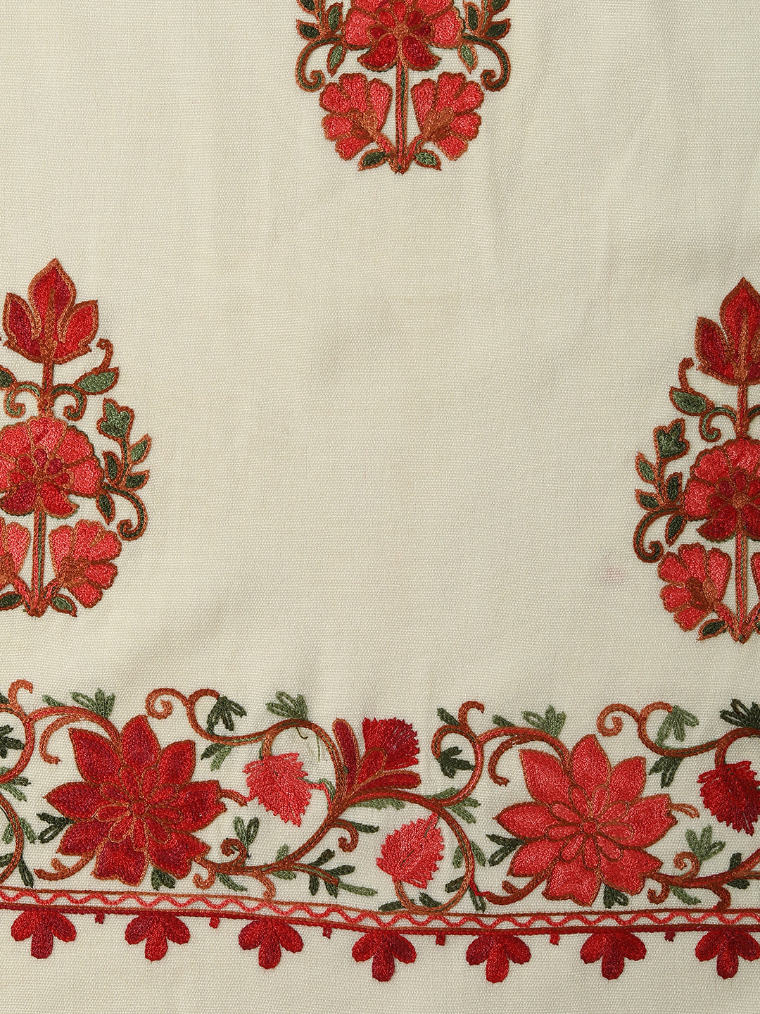 Kashmiri Aari Embroidered Woollen Stole | Off White - Zamour
