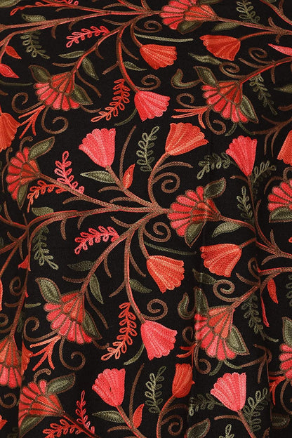 Kashmiri Aari Embroidery Woollen Stole | Black - Zamour
