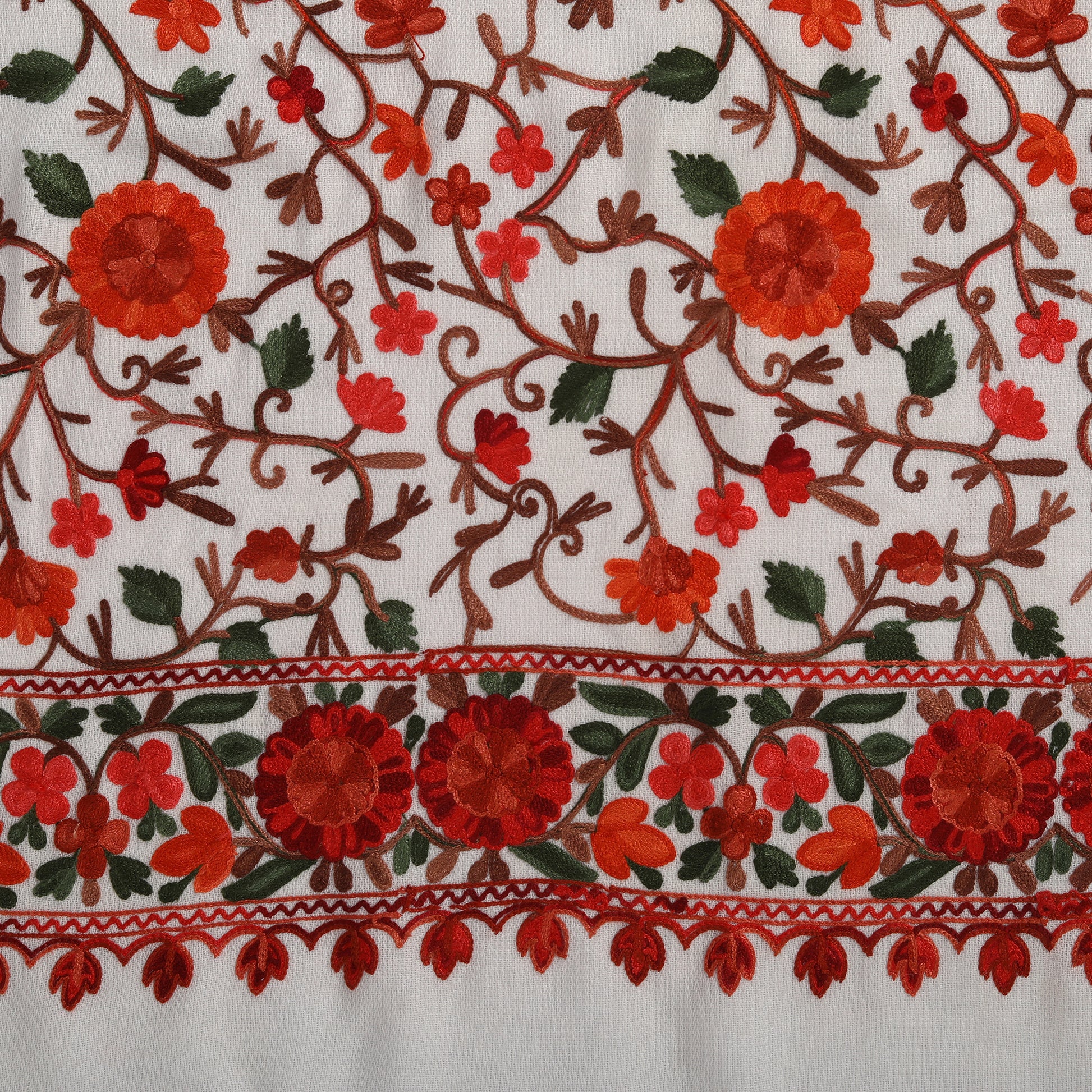 Kashmiri Aari Embroidery Woollen Stole | Off White - Zamour
