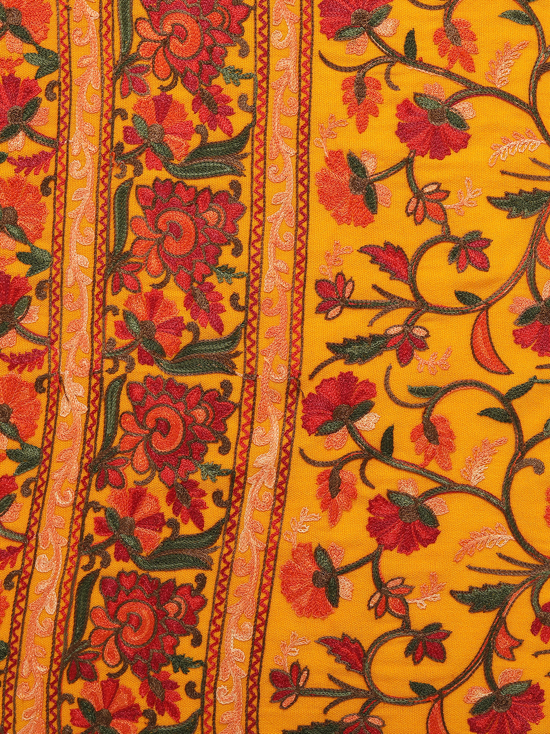Kashmiri Aari Embroidery Woollen Stole | Yellow - Zamour