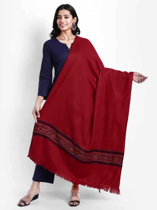 Kullu Stripes Himalayan Shawl | Maroon - Zamour