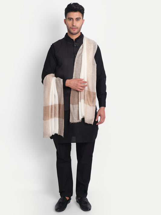 Light Weight Fine Wool Luxurious Stole for Men | White - Zamour